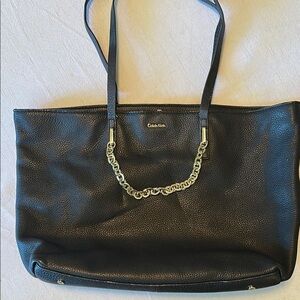 Calvin Klein Black Tote with Gold Chain Detail